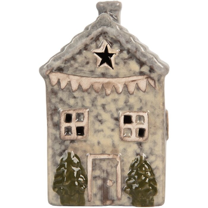 Clayre & Eef 6CE2274 LED Decoratiehuis Grijs/Groen 6x6x11 cm