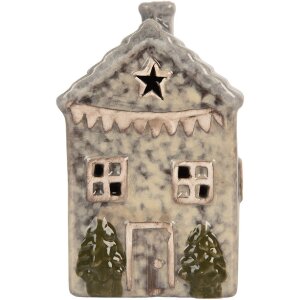 Clayre & Eef 6CE2274 LED Decoratiehuis Grijs/Groen 6x6x11 cm