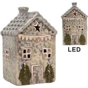 Clayre & Eef 6CE2274 LED Decoratiehuis Grijs/Groen 6x6x11 cm