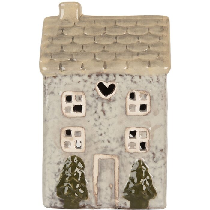 Clayre & Eef Kandelaar Huis 9x8x15 cm Grijs/Beige