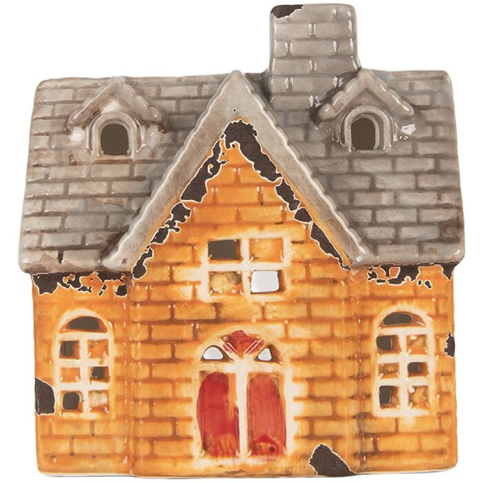 Clayre & Eef Kandelaar Huis 13x8x14 cm Oranje Beige