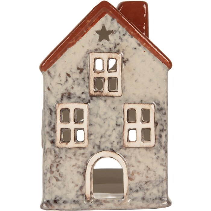 Clayre & Eef 6CE2284 Kandelaar Huis 8x7x13 cm Grijs Rood