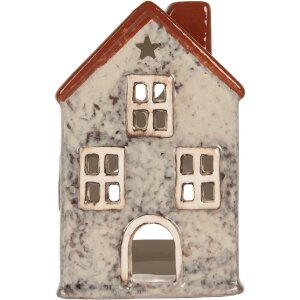 Clayre & Eef 6CE2284 Kandelaar Huis 8x7x13 cm Grijs Rood