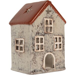 Clayre & Eef 6CE2284 Kandelaar Huis 8x7x13 cm Grijs Rood