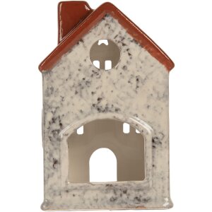 Clayre & Eef 6CE2284 Kandelaar Huis 8x7x13 cm Grijs Rood