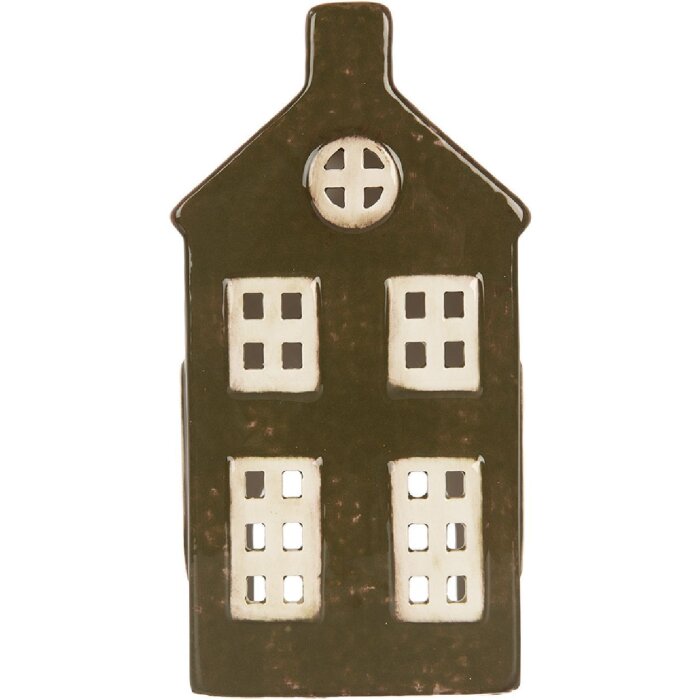 Clayre & Eef 6CE2285 Kandelaar Huis Groen/Bruin 8x6x16 cm