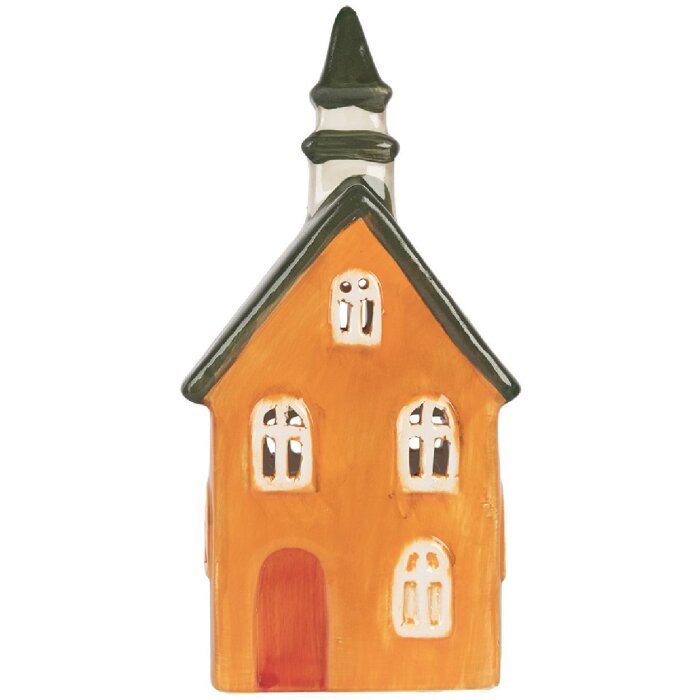 Clayre & Eef 6CE2288 Kandelaar Huis 10x7x21 cm Oranje Groen