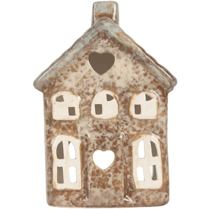 Clayre & Eef Kandelaar Huis 9x6x13 cm Beige Groen