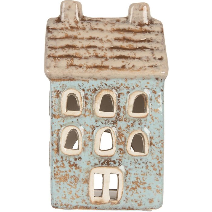 Clayre & Eef Kandelaar Huis 8x7x15 cm Blauw/Beige