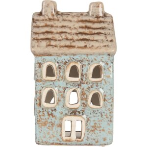 Clayre & Eef Kandelaar Huis 8x7x15 cm Blauw/Beige