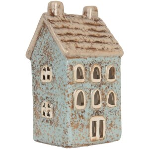Clayre & Eef Kandelaar Huis 8x7x15 cm Blauw/Beige