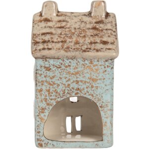 Clayre & Eef Kandelaar Huis 8x7x15 cm Blauw/Beige
