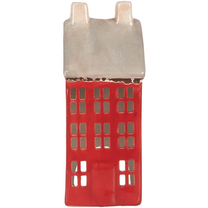 Clayre & Eef 6CE2294 Kandelaar Huis Rood Grijs 7x7x18cm