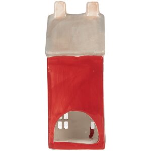 Clayre & Eef 6CE2294 Kandelaar Huis Rood Grijs 7x7x18cm