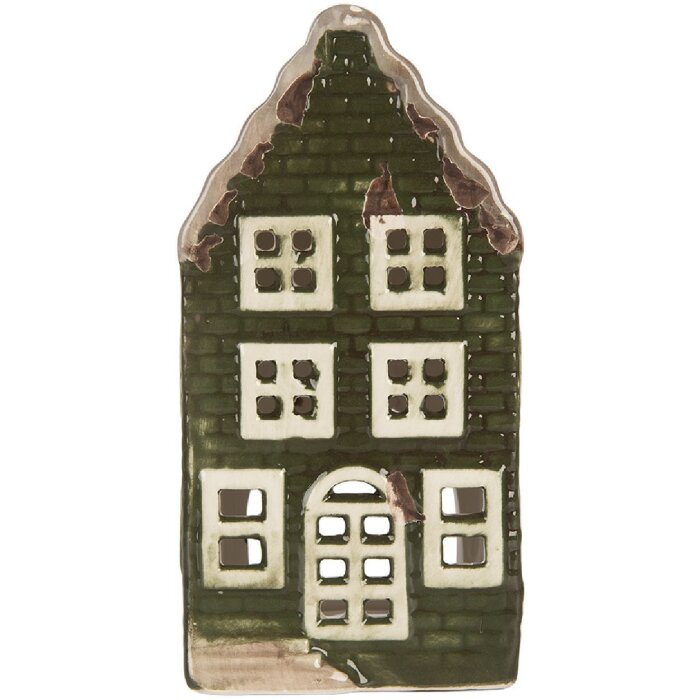 Clayre & Eef 6CE2301 Kandelaar Huis 7x7x14 cm Grijs-Groen