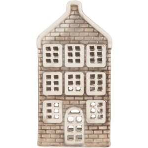 Clayre & Eef Kandelaar Huis 7x7x14 cm Grijs-Oranje