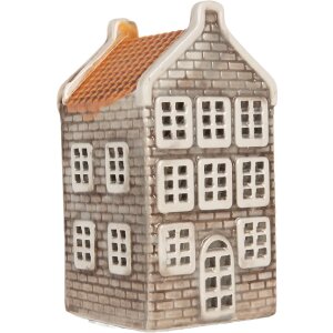 Clayre & Eef Kandelaar Huis 7x7x14 cm Grijs-Oranje