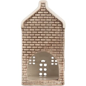 Clayre & Eef Kandelaar Huis 7x7x14 cm Grijs-Oranje