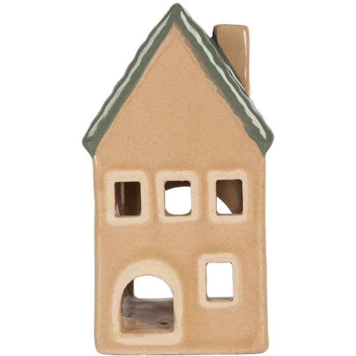 Clayre & Eef 6CE2307 Kandelaar Huis 6x6x11 cm Beige/Groen