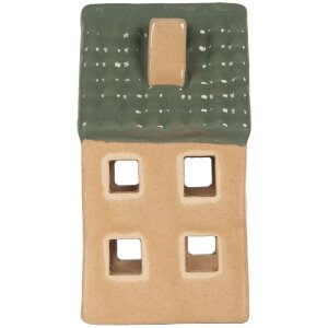 Clayre & Eef 6CE2307 Kandelaar Huis 6x6x11 cm Beige/Groen