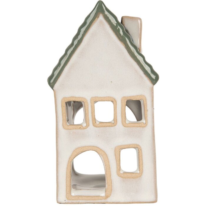 Clayre & Eef 6CE2308 Kandelaar Huis 7x7x13 cm Grijs-Groen