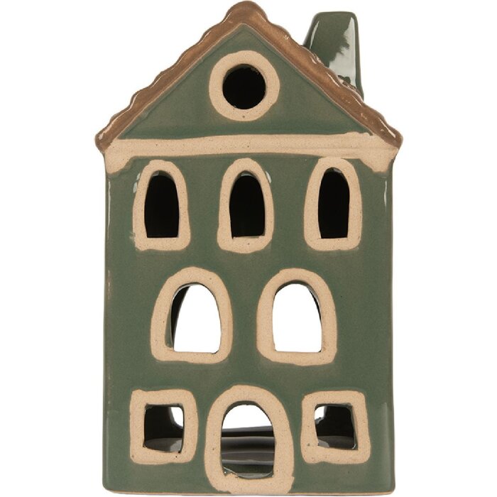 Clayre & Eef 6CE2309 Kandelaar Huis Groen Bruin 9x8x15 cm