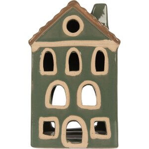 Clayre & Eef 6CE2309 Kandelaar Huis Groen Bruin 9x8x15 cm