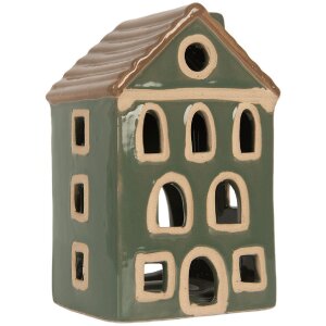Clayre & Eef 6CE2309 Kandelaar Huis Groen Bruin 9x8x15 cm