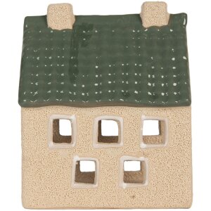 Clayre & Eef 6CE2310 Kandelaar Huis 8x11x14 cm Beige-Groen