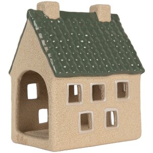 Clayre & Eef 6CE2310 Kandelaar Huis 8x11x14 cm Beige-Groen