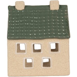 Clayre & Eef 6CE2310 Kandelaar Huis 8x11x14 cm Beige-Groen