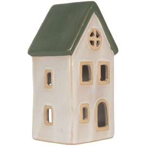 Clayre & Eef Kandelaar Huis Beige Groen 9x8x18cm
