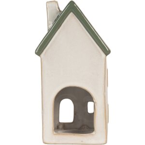 Clayre & Eef Kandelaar Huis Beige Groen 9x8x18cm