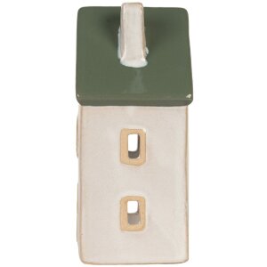 Clayre & Eef Kandelaar Huis Beige Groen 9x8x18cm