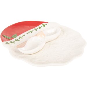Clayre & Eef 6CE2365 Schaal 29x26x5 cm Wit Rood Landhuisstijl