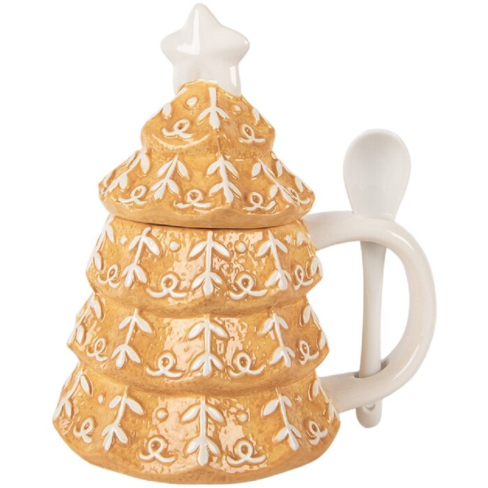 Clayre & Eef 6CEMU0212 Beker met deksel en lepel 350ml