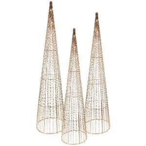 Clayre & Eef 50828 Decoratieve LED Kegel Set 3 Ø20x80/16x60/11x40 cm