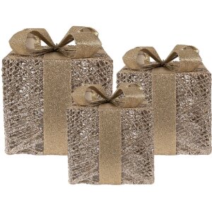 Clayre & Eef 66312 Decoratie Geschenkset LED 3-delig Goudkleurig