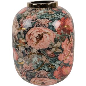 Clayre & Eef 66389 Decoratieve Vaas Groen Rosé Ø 17x22 cm