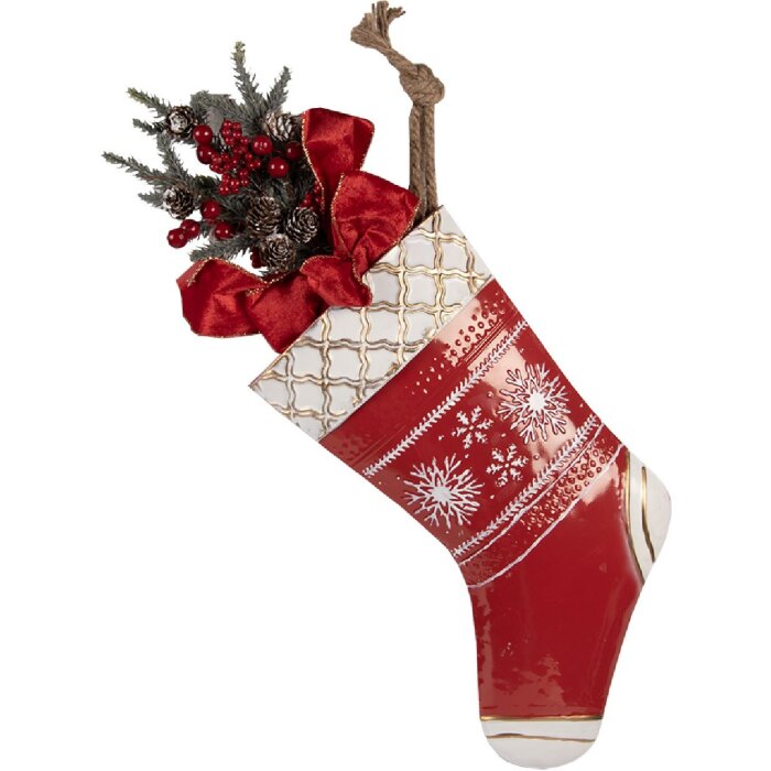 Clayre & Eef Decoratieve Kerstsok Rood/Wit 25x6x66 cm