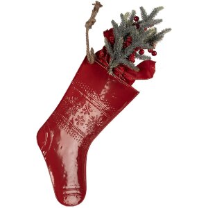 Clayre & Eef Decoratieve Kerstsok Rood/Wit 25x6x66 cm