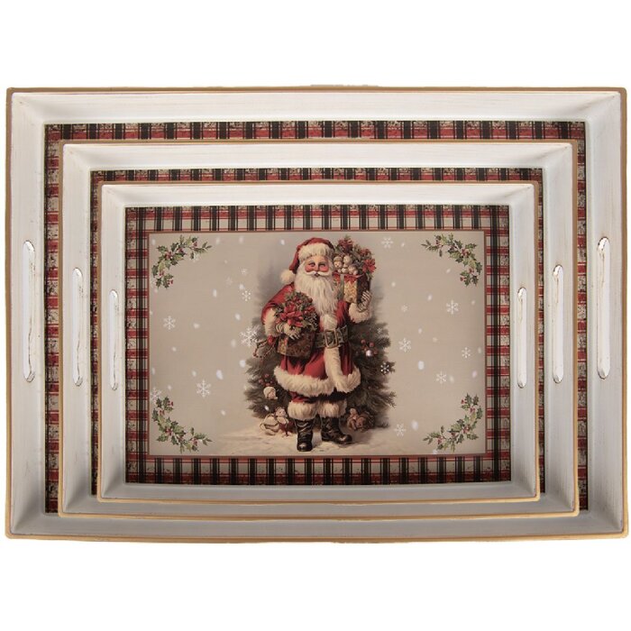 Clayre & Eef Dienbladset 3-delig Beige-Rood