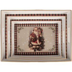 Clayre & Eef Dienbladset 3-delig Beige-Rood