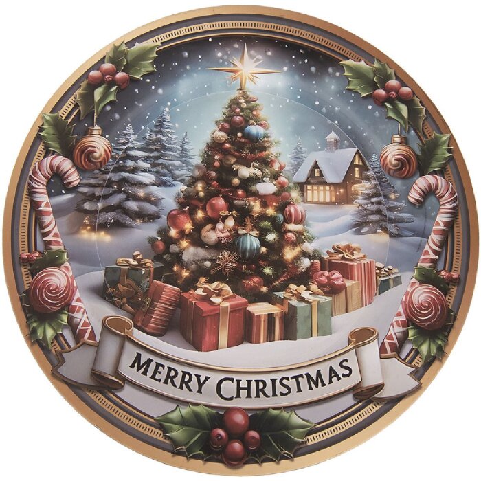 Clayre & Eef Servieerschaal Ø 33x1 cm Grijs Rood