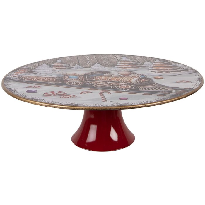 Clayre & Eef Taartplateau Ø 29x10 cm Wit-Rood