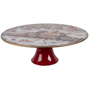 Clayre & Eef Taartplateau Ø 29x10 cm Wit-Rood
