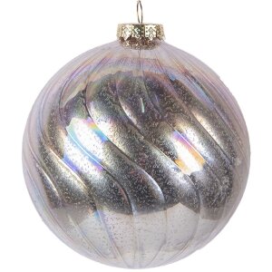 Clayre & Eef 6GL5144 Kerstbal 10x10 cm Roze Zilverkleurig