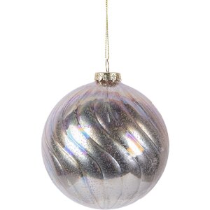 Clayre & Eef 6GL5144 Kerstbal 10x10 cm Roze Zilverkleurig