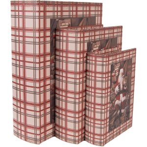 Clayre & Eef 6H2465 Dozen in Boekvorm 3-Delig Bruin/Rood