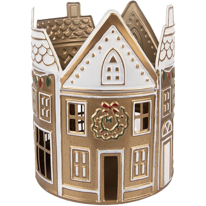 Clayre & Eef kandelaar Ø 18x22 cm goud en wit